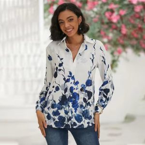 Vintage Single Breasted Abstract Face Printed Blouse Shirt