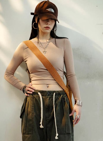 Casual Acrylic Ribbed Long Slight Stretch T-shirt - Image 4