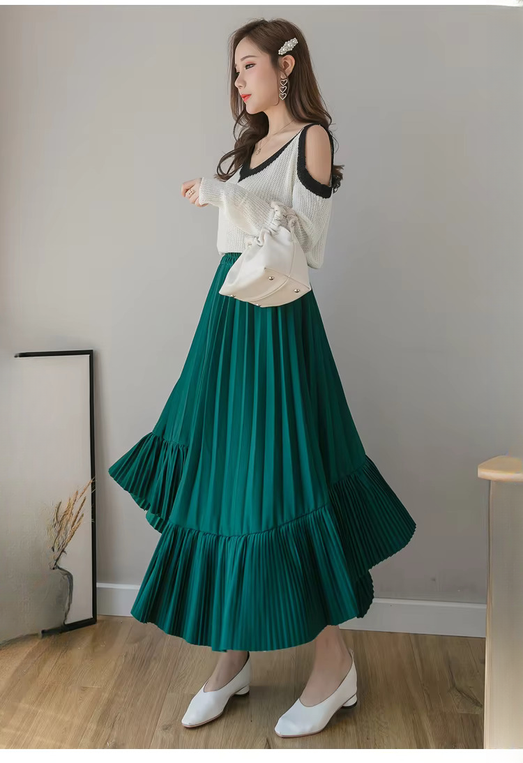 Pleated Irregular High Waist Solid Fashion Elegant And Vintage Midi Skirts - Image 6