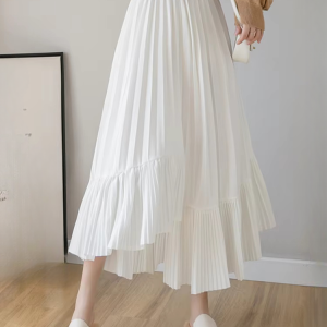 Pleated Irregular High Waist Solid Fashion Elegant And Vintage Midi Skirts