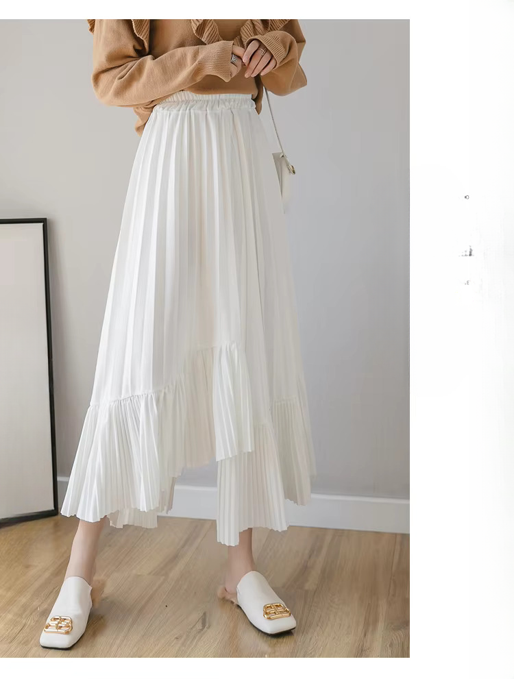 Pleated Irregular High Waist Solid Fashion Elegant And Vintage Midi Skirts - Image 4