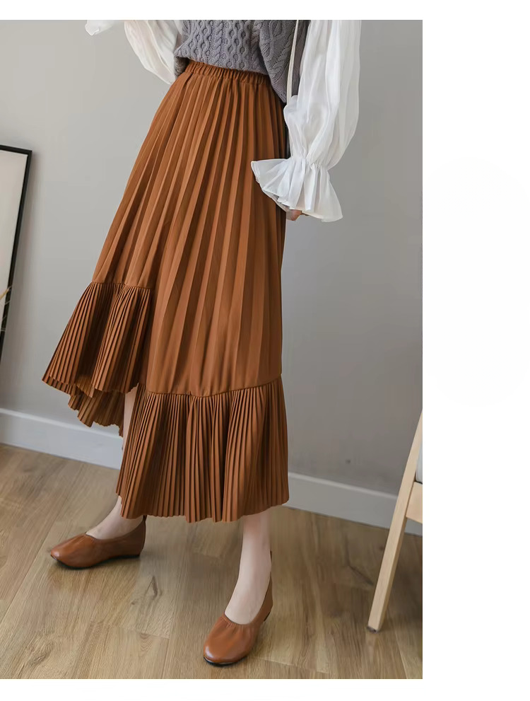 Pleated Irregular High Waist Solid Fashion Elegant And Vintage Midi Skirts - Image 16
