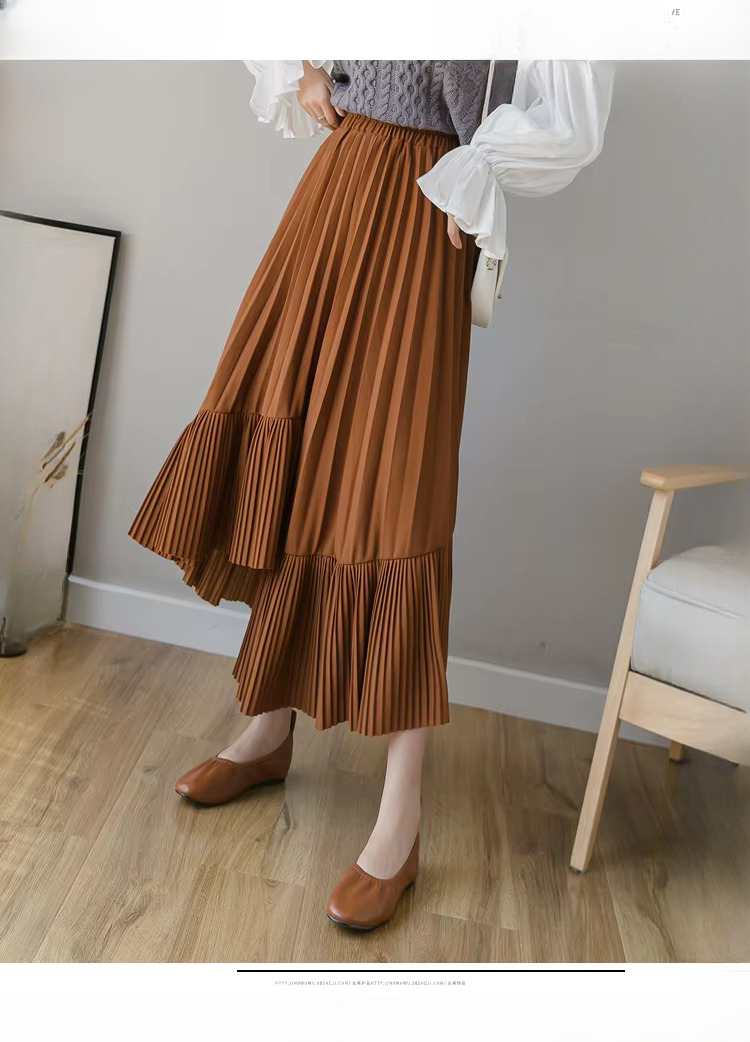 Pleated Irregular High Waist Solid Fashion Elegant And Vintage Midi Skirts - Image 15