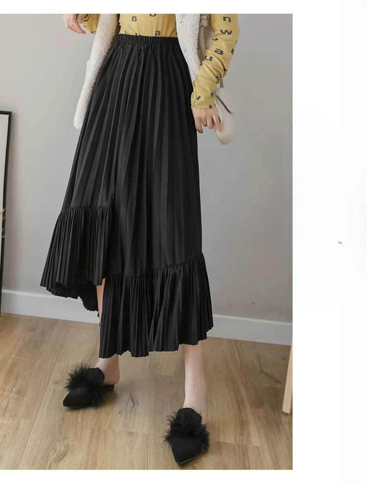 Pleated Irregular High Waist Solid Fashion Elegant And Vintage Midi Skirts - Image 12