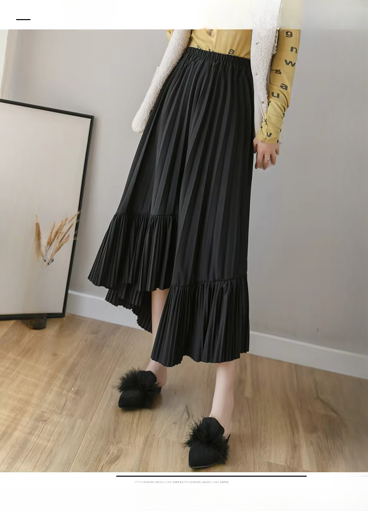 Pleated Irregular High Waist Solid Fashion Elegant And Vintage Midi Skirts - Image 11