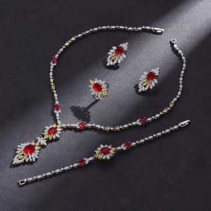Zirconia 4 Piece Gorgeous Crystal Bridal Necklace and Earrings Sets