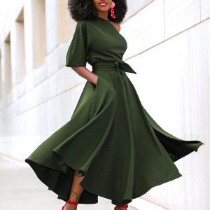 Asymmetrical Neck Sash Short Sleeves Layered Semi Formal Party Dress