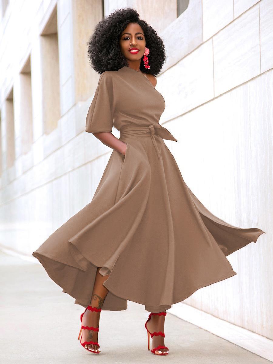 Asymmetrical Neck Sash Short Sleeves Layered Semi Formal Party Dress - Image 3