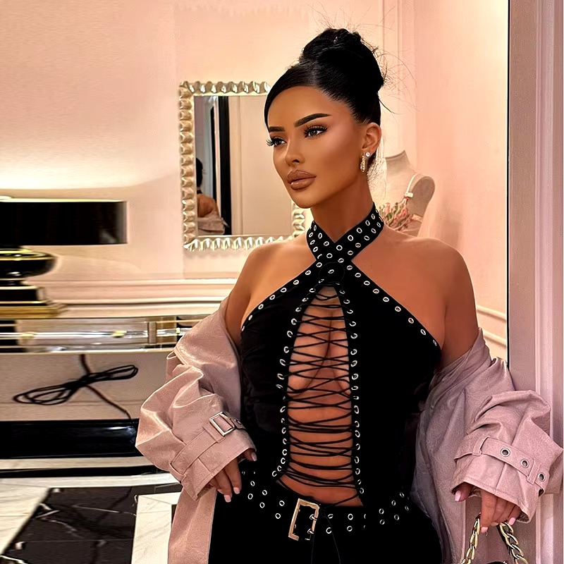 Casual Bandage Backless Sleeveless Hollow high Waist Long Jumpsuits - Image 6