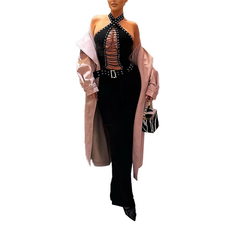 Casual Bandage Backless Sleeveless Hollow high Waist Long Jumpsuits - Image 4