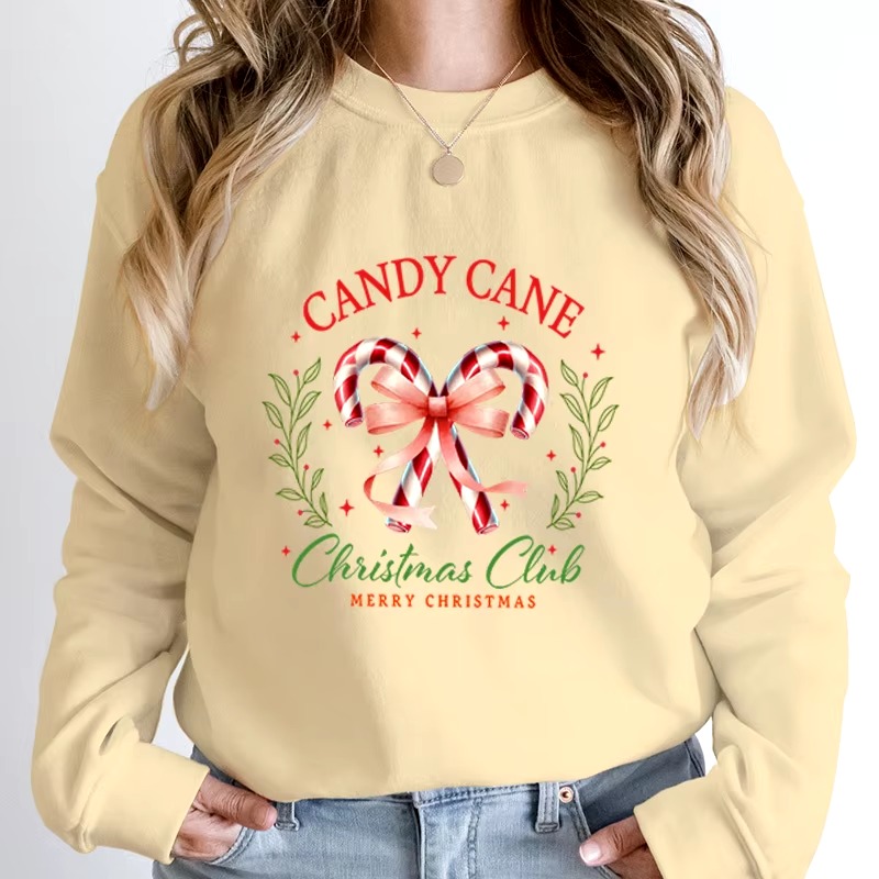 Casual Candy Cane Christmas Print Pullovers Loose Hoodless - Image 8