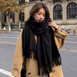 Casual Checkered Wool Imitation Cashmere Wrap Scarf