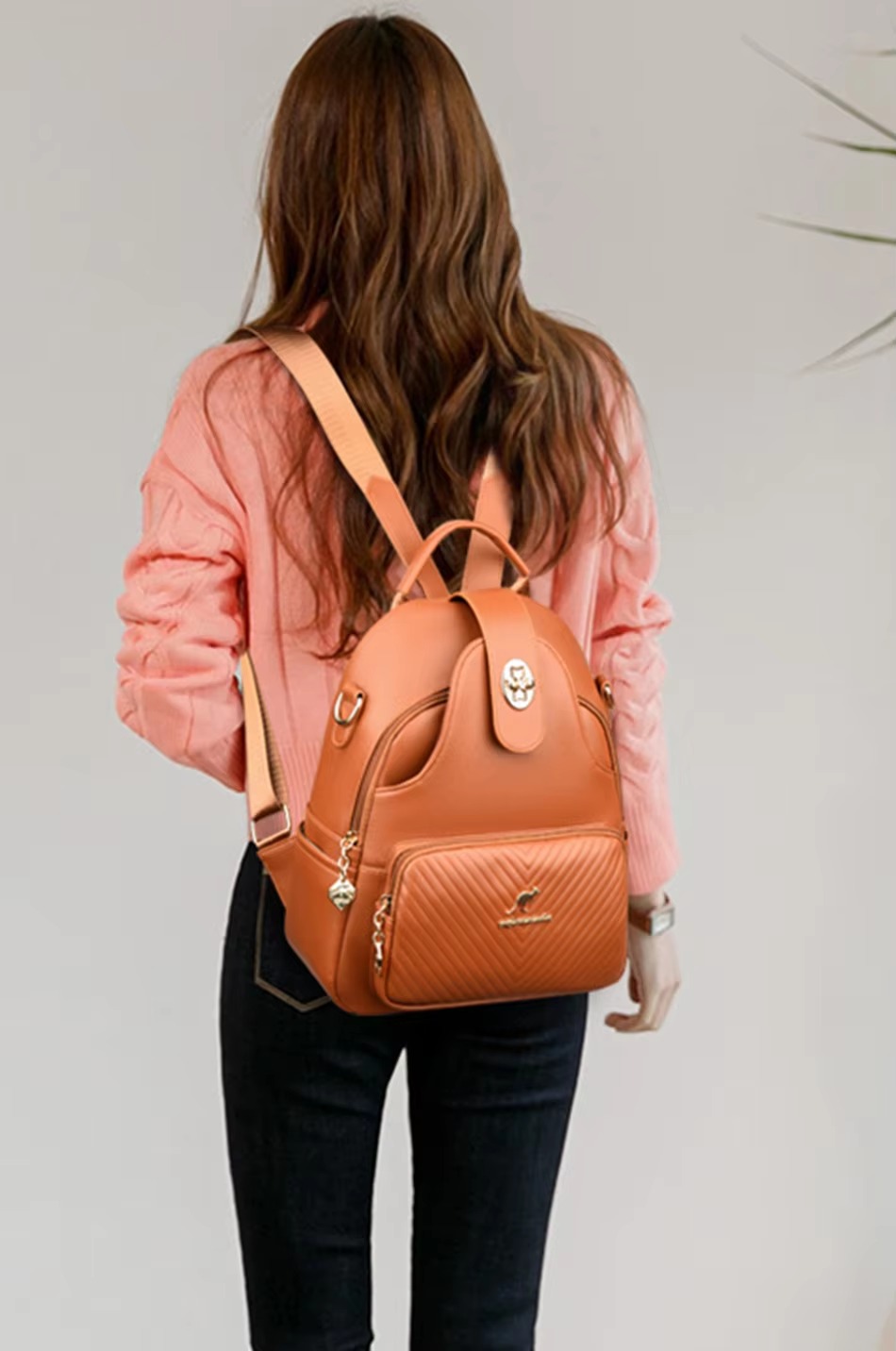 Casual Embossing High Quality Soft Leather Backpack - Image 2