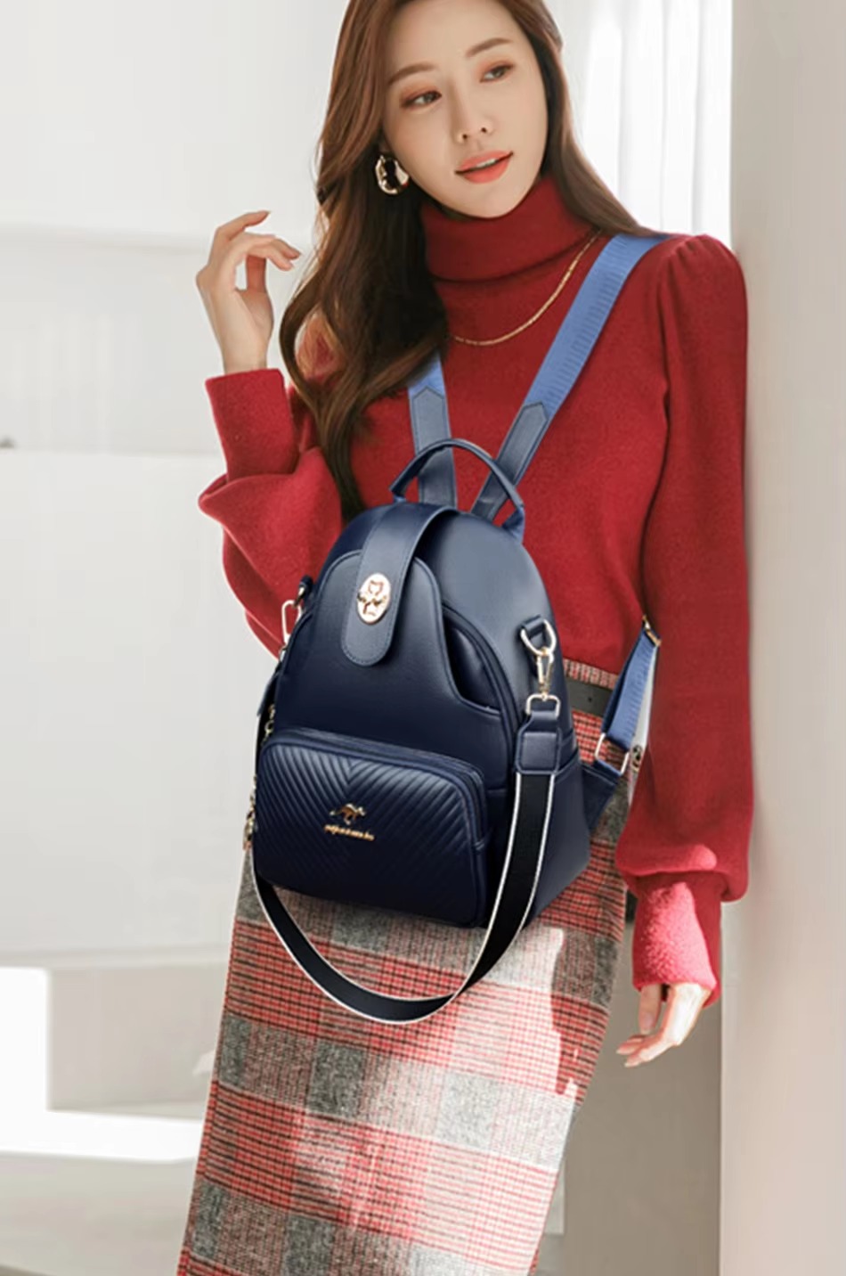 Casual Embossing High Quality Soft Leather Backpack