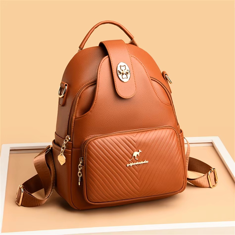 Casual Embossing High Quality Soft Leather Backpack - Image 5