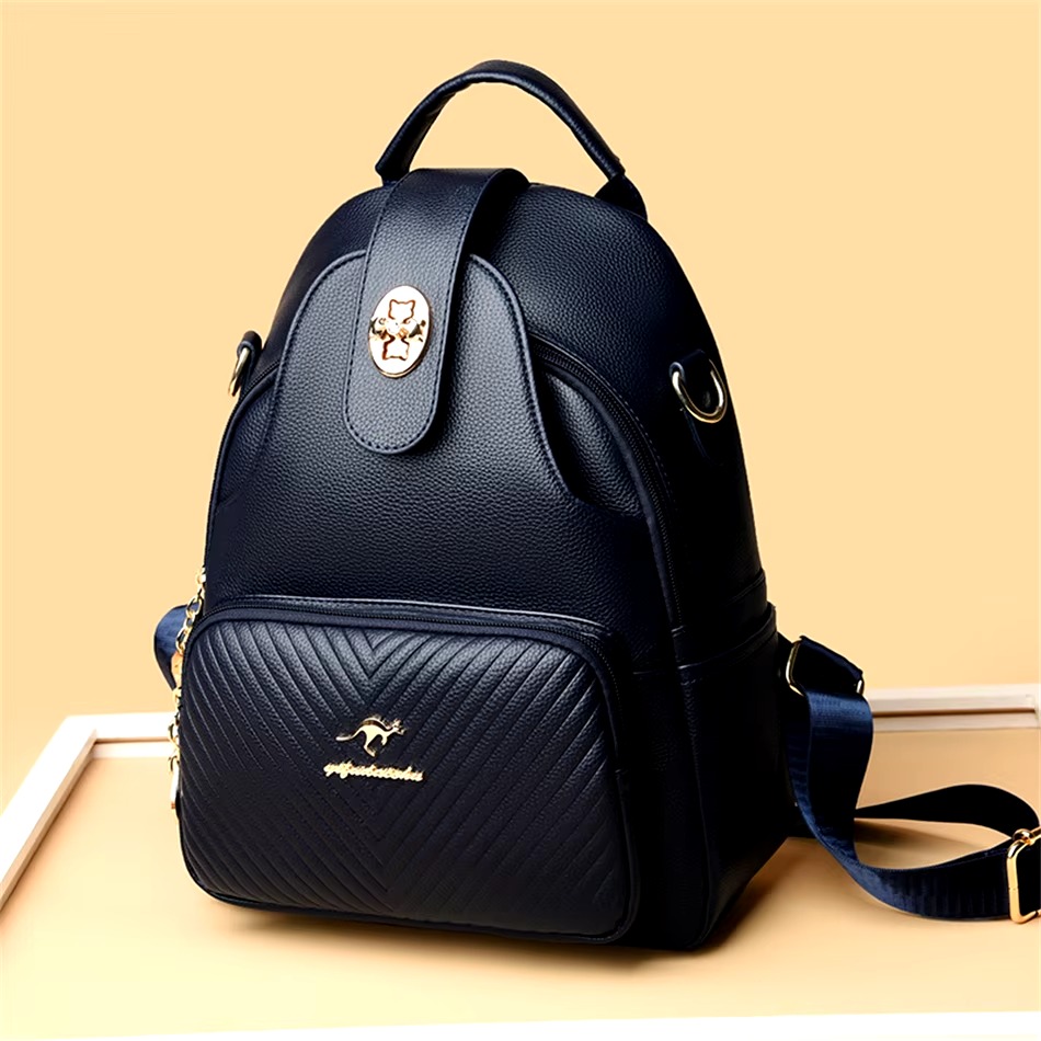 Casual Embossing High Quality Soft Leather Backpack - Image 7