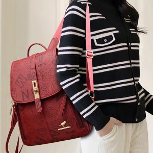 Casual Embossing PU Letter Soft Leather Bagpack