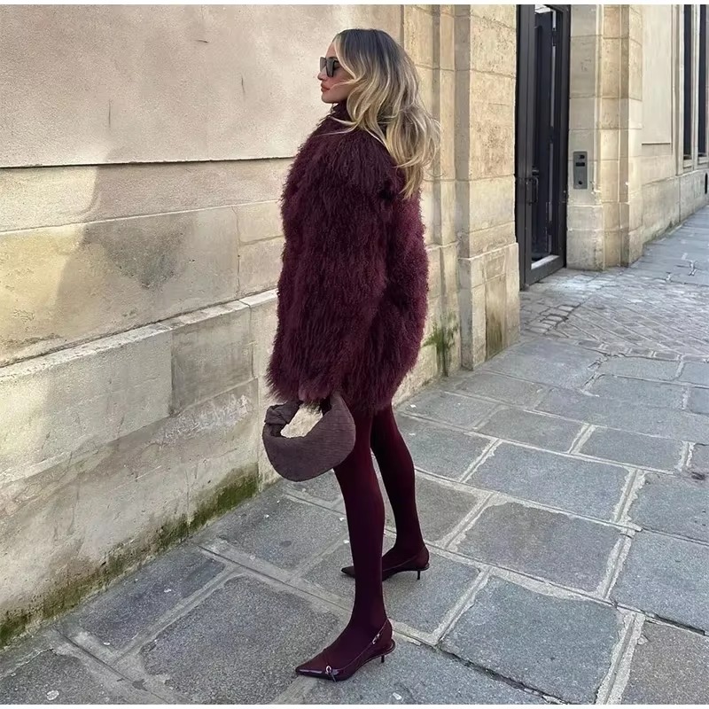 Casual Faux Fur Thicken Long Sleeve Loose Warm Midi Coat - Image 7