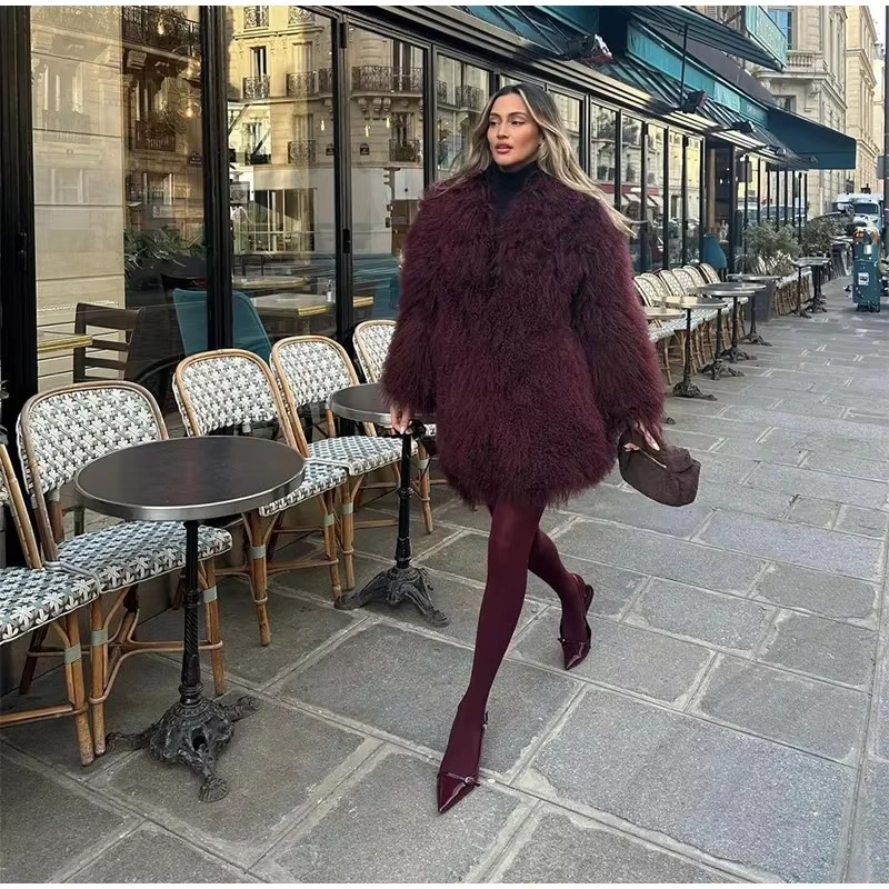 Casual Faux Fur Thicken Long Sleeve Loose Warm Midi Coat - Image 4