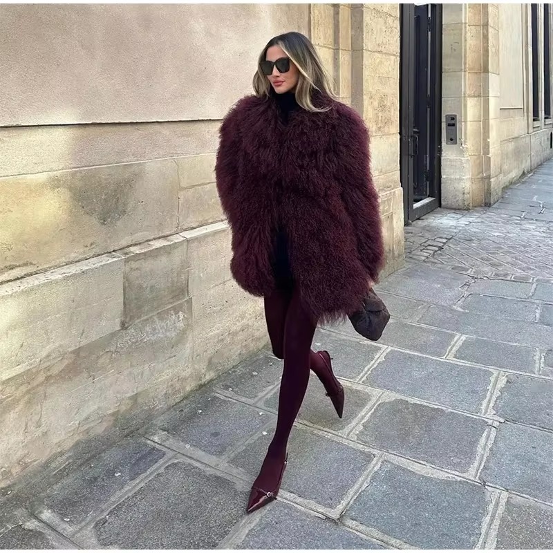 Casual Faux Fur Thicken Long Sleeve Loose Warm Midi Coat - Image 6