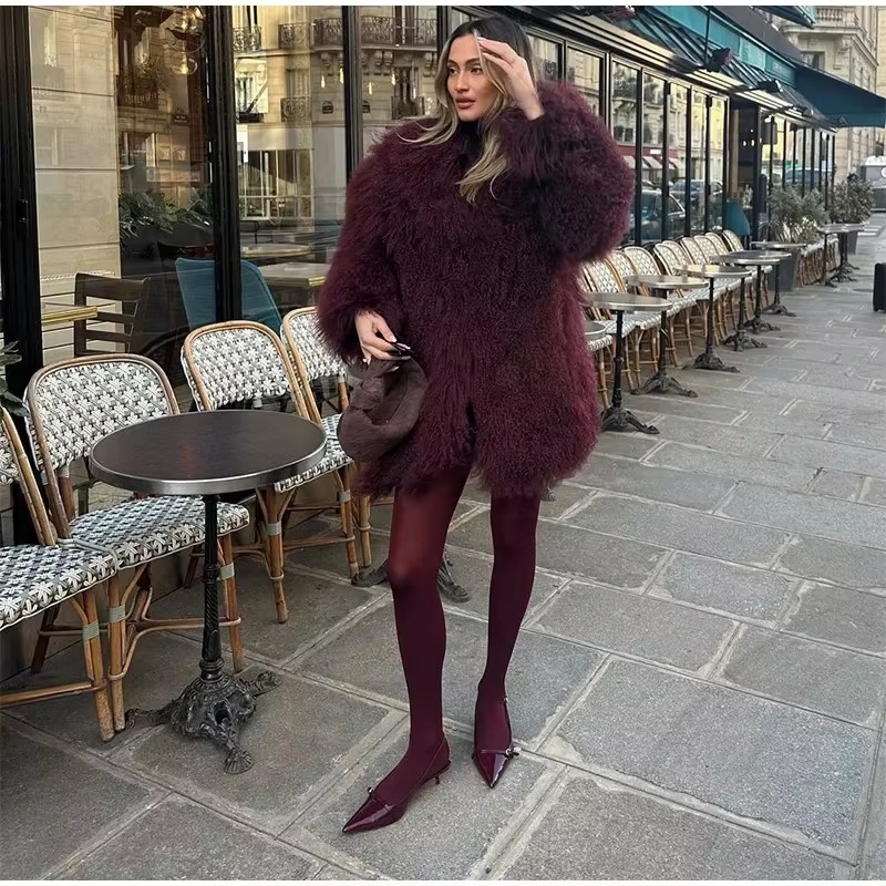Casual Faux Fur Thicken Long Sleeve Loose Warm Midi Coat - Image 3