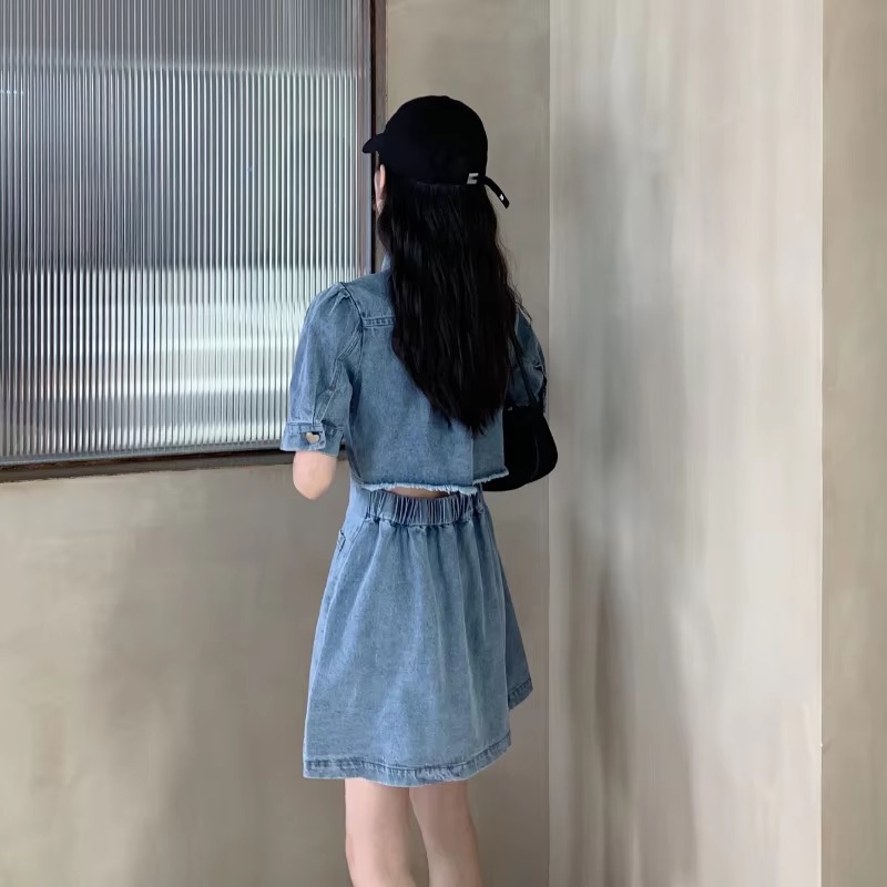 Casual Fitted High Waist Short Sleeve Denim Mini Dress - Image 7