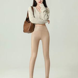 Casual Fleece High Waist Hip Lift Tight Faux Leather Warm Leggings