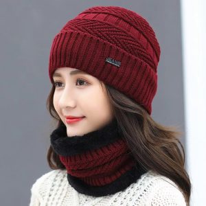 Casual Fleece Soft Warm Wool Neck Knitted Hat Scarf