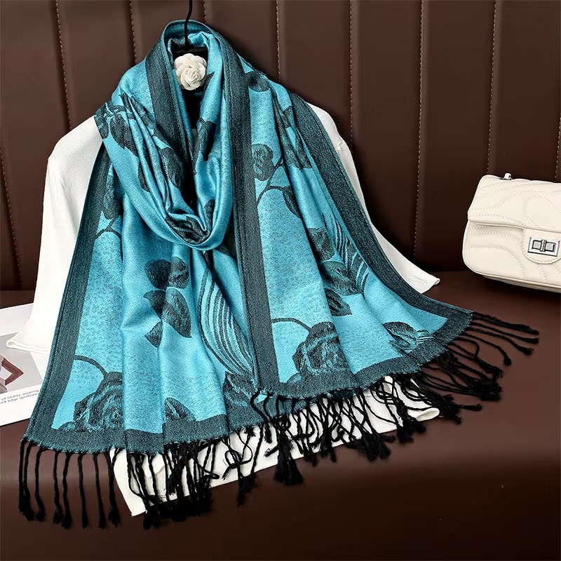 Casual Floral Design Print Foulard Cashmere Shawl - Image 2