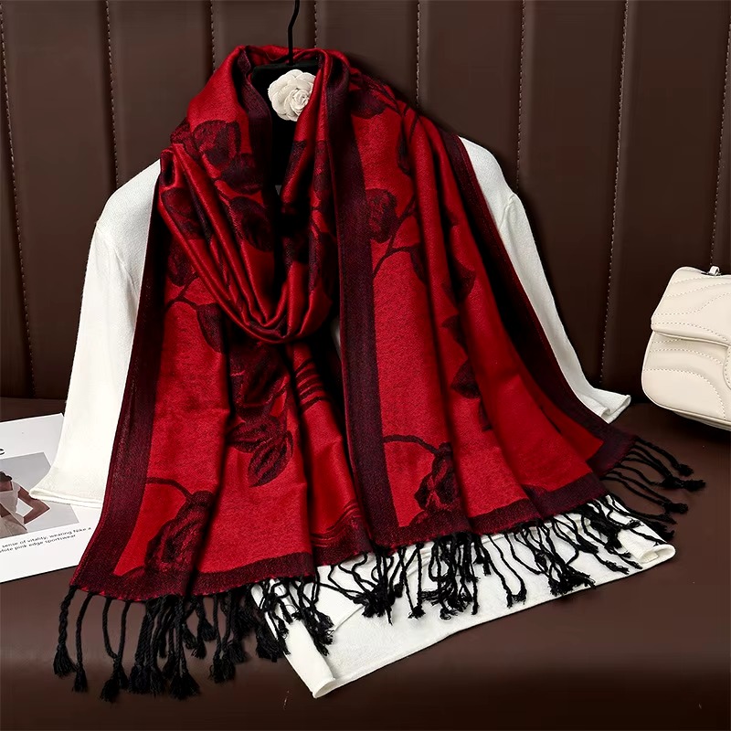 Casual Floral Design Print Foulard Cashmere Shawl - Image 5