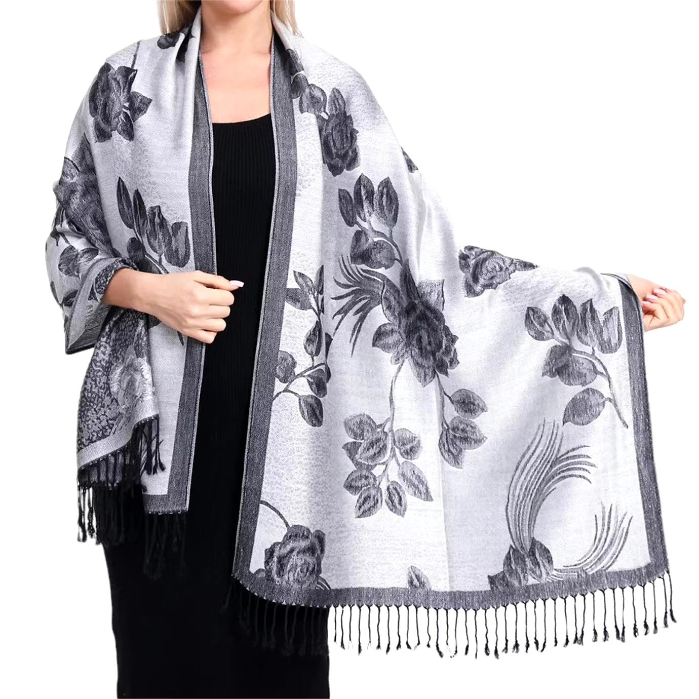 Casual Floral Design Print Foulard Cashmere Shawl - Image 4