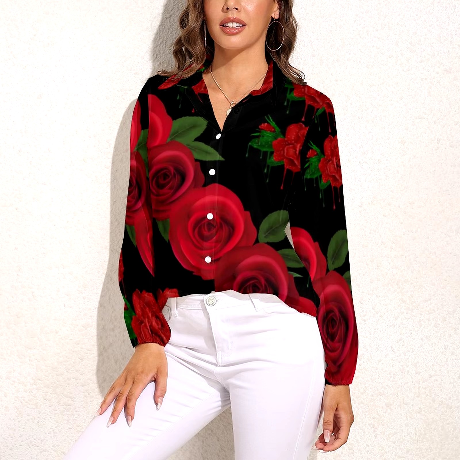 Casual Floral Print Retro Pattern Long Sleeve Single Breasted Shirt
