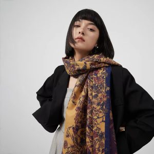 Casual Flower Print Warm Cashmere Shawl Scarf