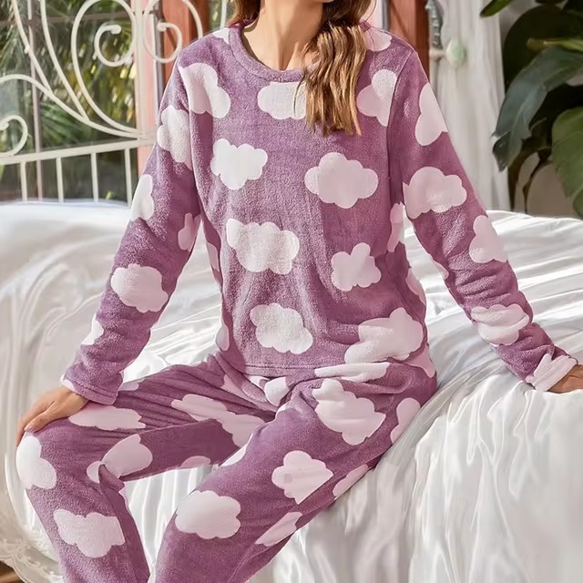 Casual Fluffy Cozy Top And Pant 2 Piece Pajamas Set - Image 3