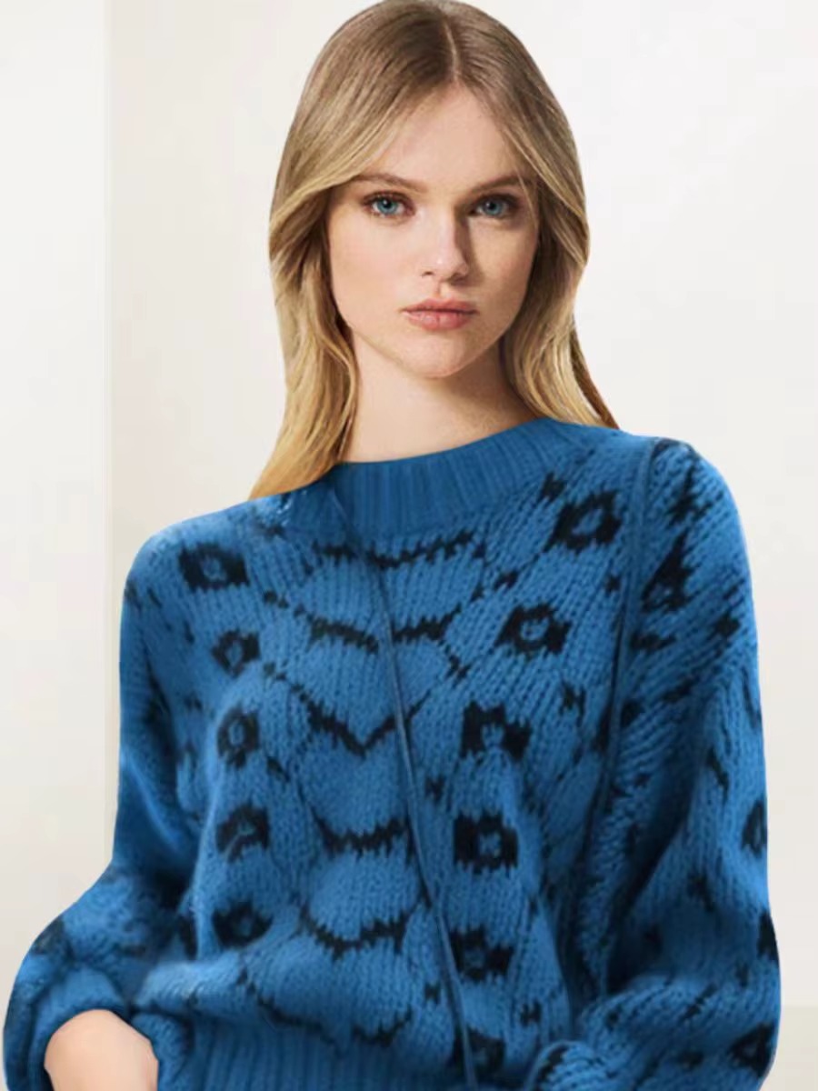 Casual Geometric O Neck Long Sleeve Retro Office Lady Pullover Sweater - Image 4