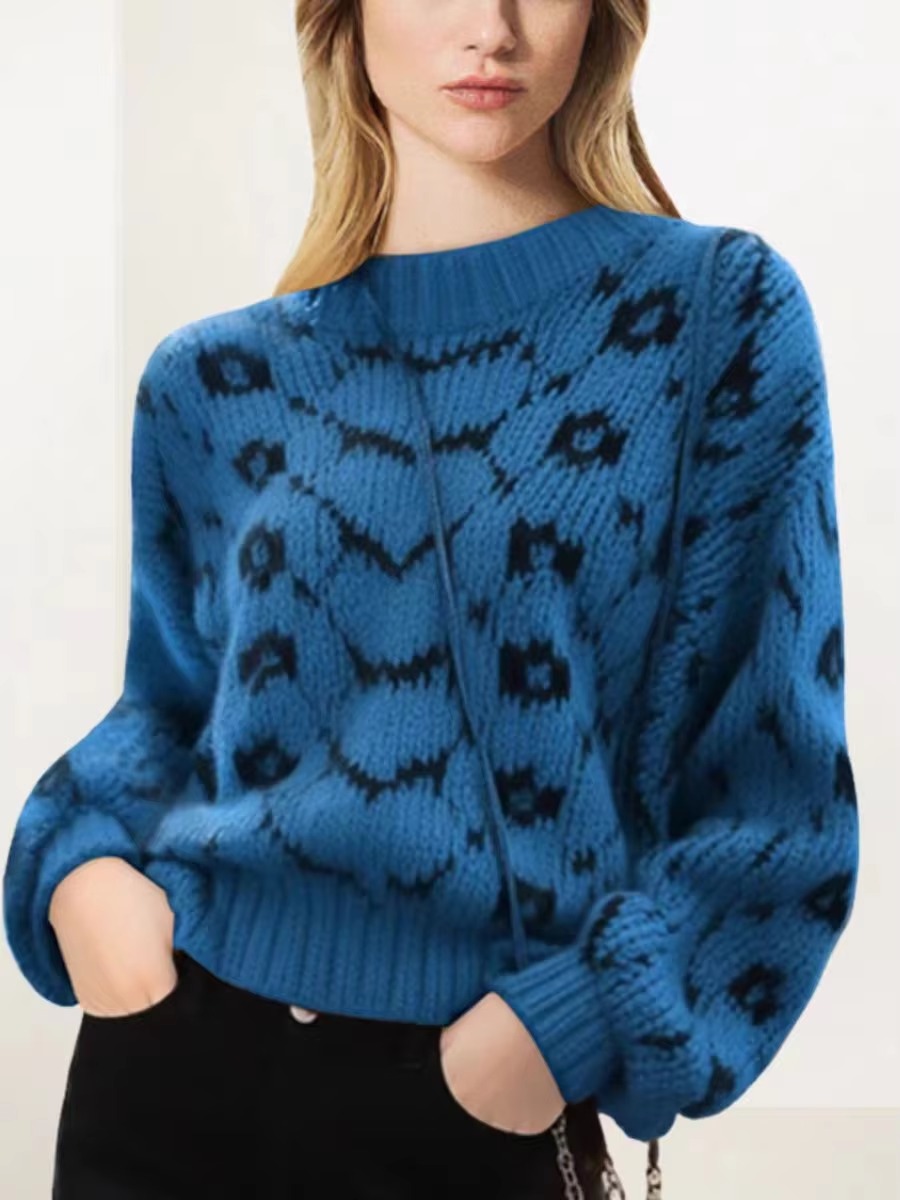 Casual Geometric O Neck Long Sleeve Retro Office Lady Pullover Sweater - Image 5