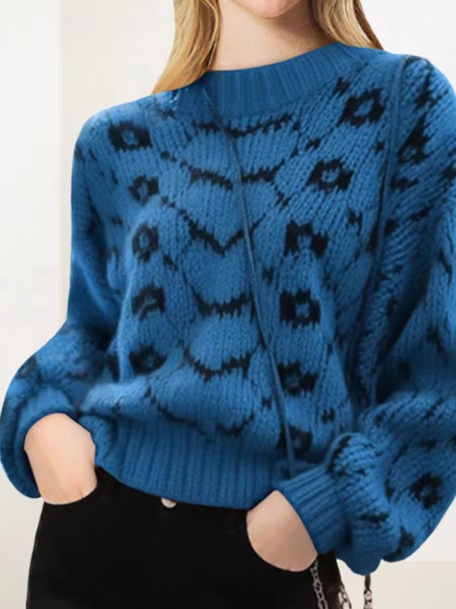 Casual Geometric O Neck Long Sleeve Retro Office Lady Pullover Sweater - Image 6