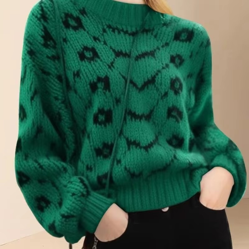Casual Geometric O Neck Long Sleeve Retro Office Lady Pullover Sweater - Image 3