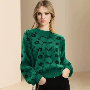 Casual Geometric O Neck Long Sleeve Retro Office Lady Pullover Sweater