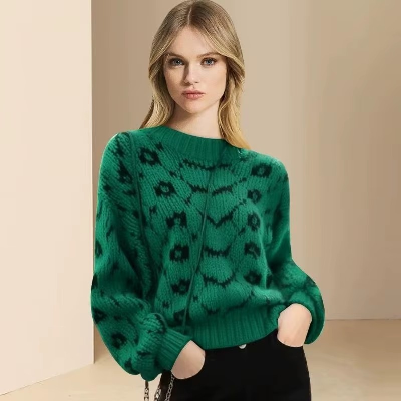 Casual Geometric O Neck Long Sleeve Retro Office Lady Pullover Sweater