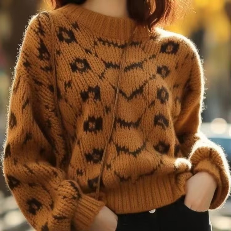 Casual Geometric O Neck Long Sleeve Retro Office Lady Pullover Sweater - Image 7