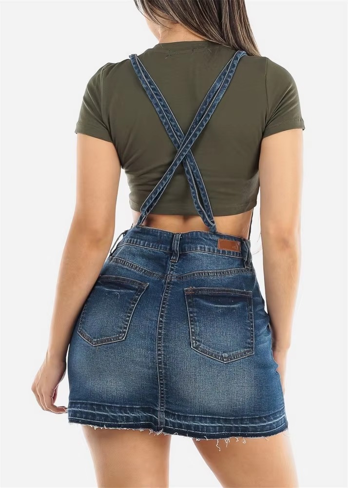 Casual Halter Spaghetti Strap Backless Novelty Denim Sundress - Image 3