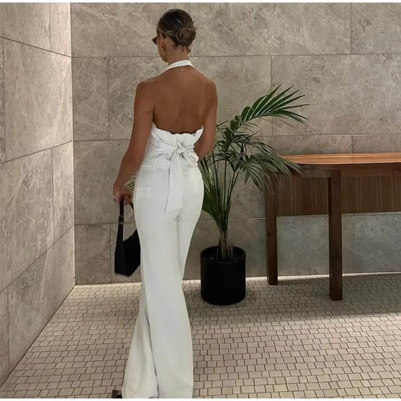 Casual Halter Vest High Waist Wide Leg Pants 2 Pieces Sets - Image 3