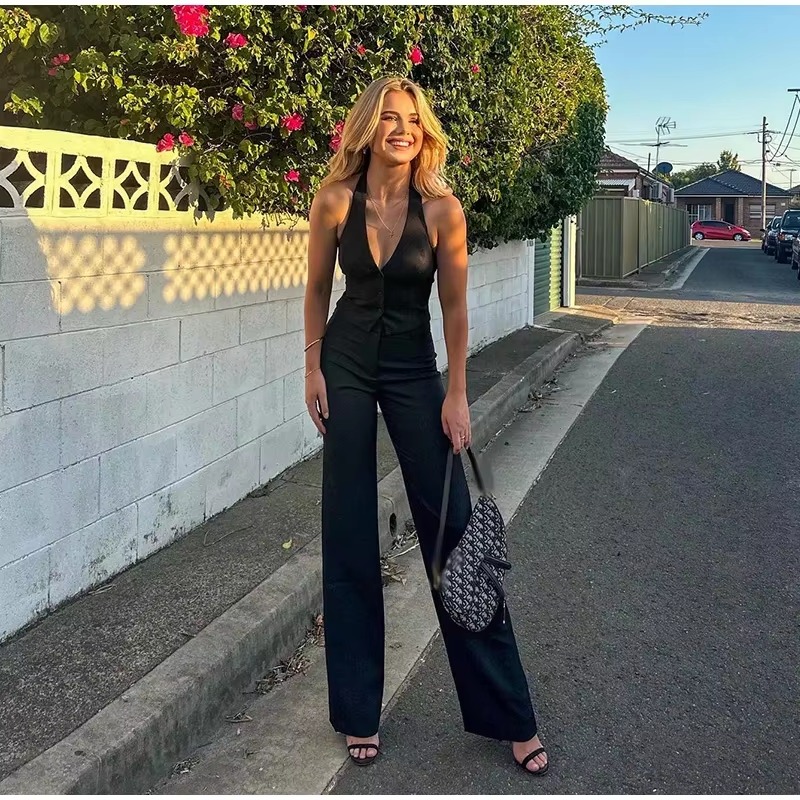 Casual Halter Vest High Waist Wide Leg Pants 2 Pieces Sets - Image 5