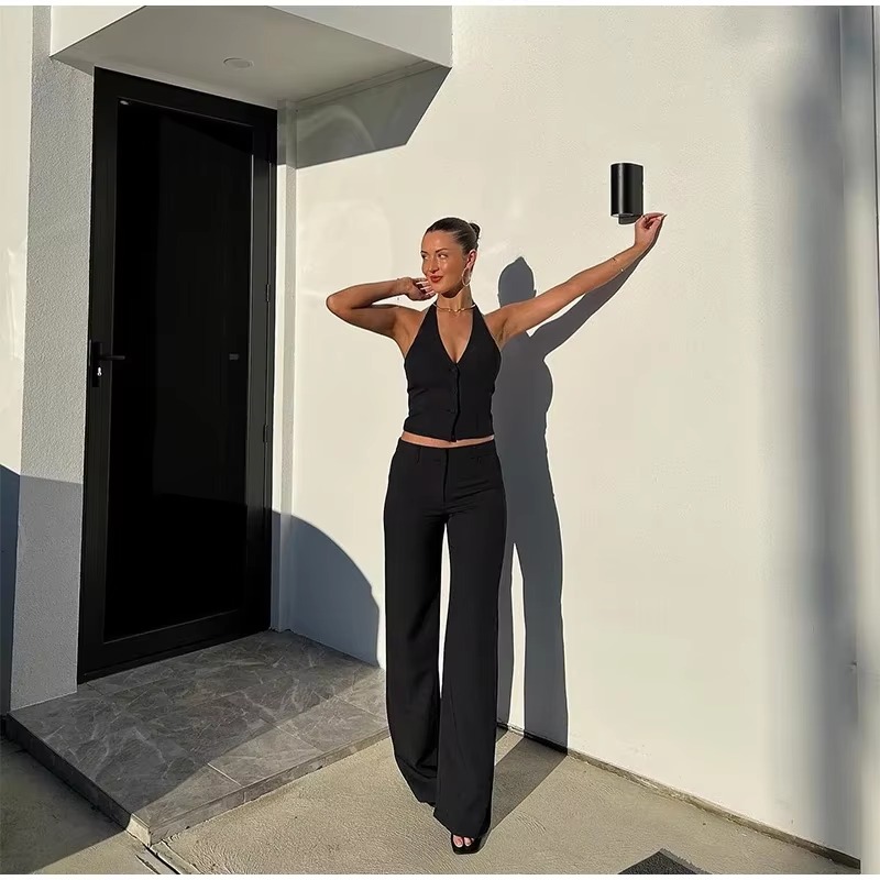 Casual Halter Vest High Waist Wide Leg Pants 2 Pieces Sets - Image 7