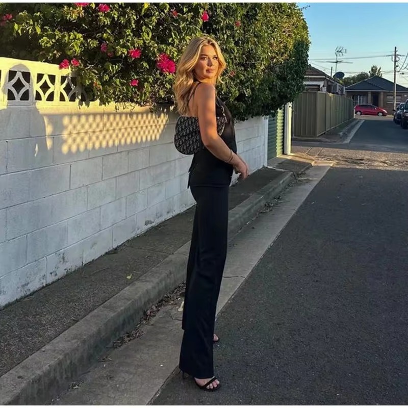 Casual Halter Vest High Waist Wide Leg Pants 2 Pieces Sets - Image 9