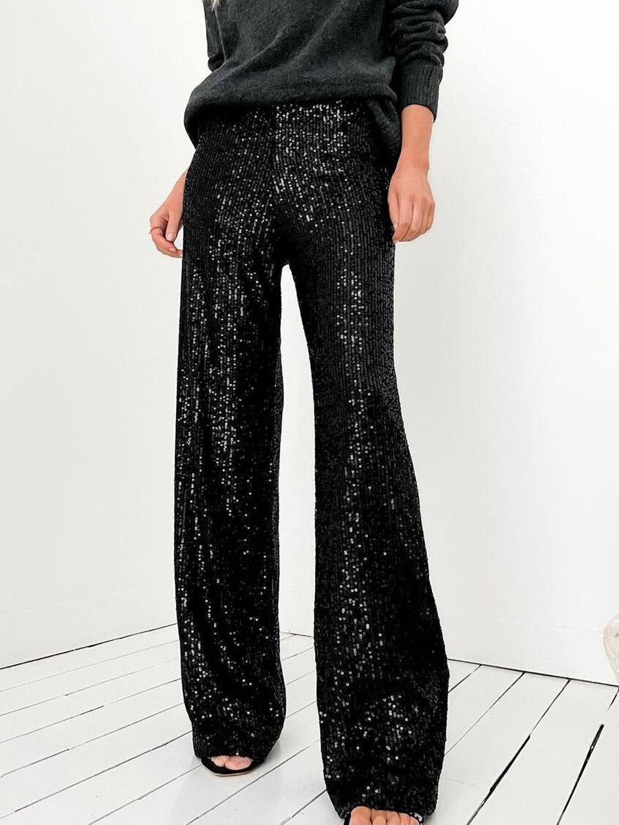 Casual High Waist Wide Leg Sequins Chic Daily Casual Party Trousers Sparkle Pants - Image 6