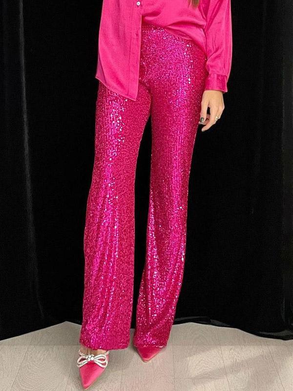 Casual High Waist Wide Leg Sequins Chic Daily Casual Party Trousers Sparkle Pants - Image 9