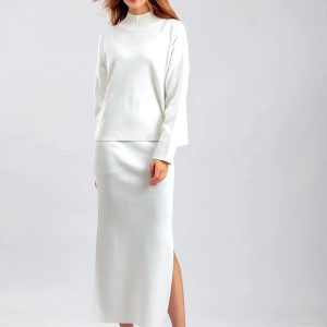 Casual Knitted Loose Warm Pullovers Sweater Two Pieces Long Skirt Suits