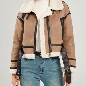 Casual Lamb Wool Patchwork Full Sleeve Faux Suede Leather Jacket